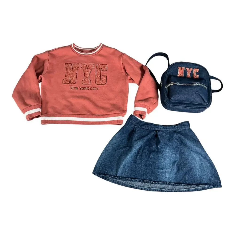 Rachel Zoe New York 3 Piece Matching Set Size 5/6 Sweater Skirt & Small Backpack